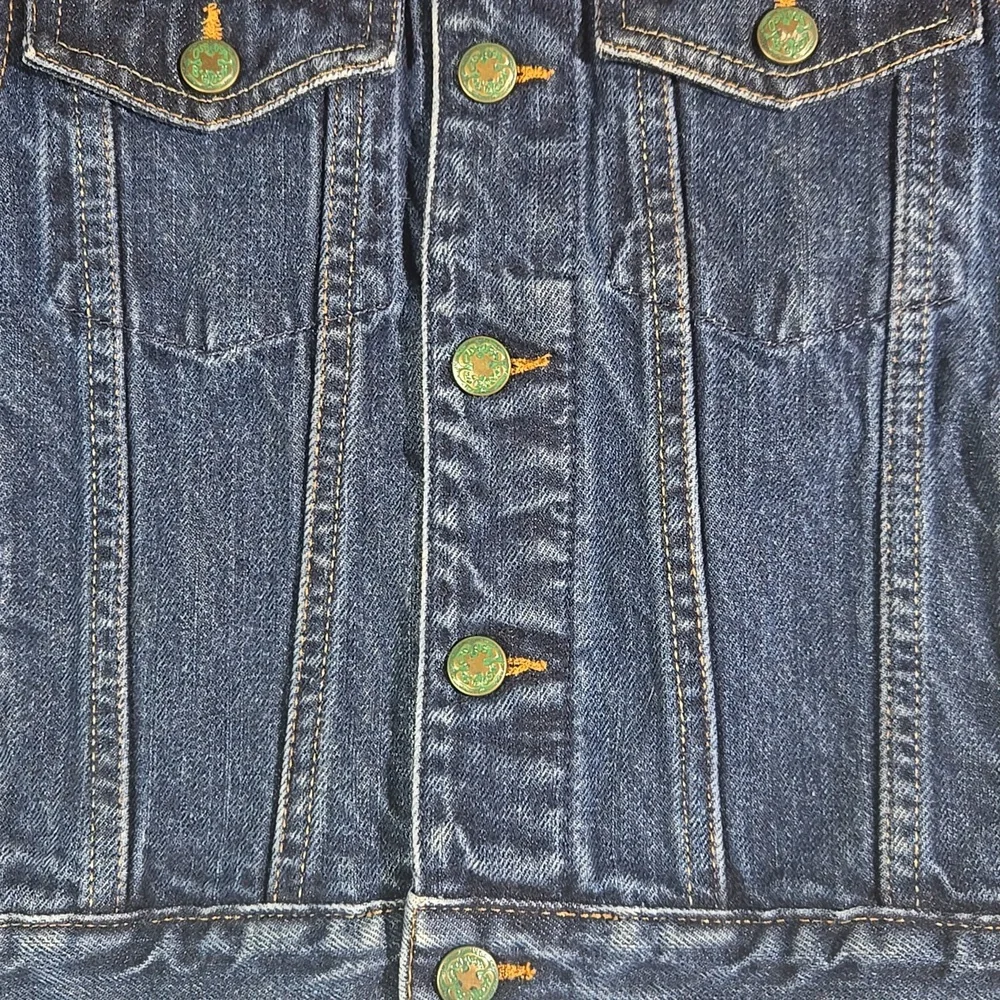 OshKosh B'gosh Classic Blue Jean Jacket Green Buttons Kids Size 4